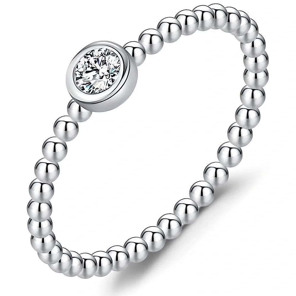 NWT SPARKLY SOLITAIRE BEZEL DIAMOND BEAD RING, GRA CERT, MOISSANITE RING‎